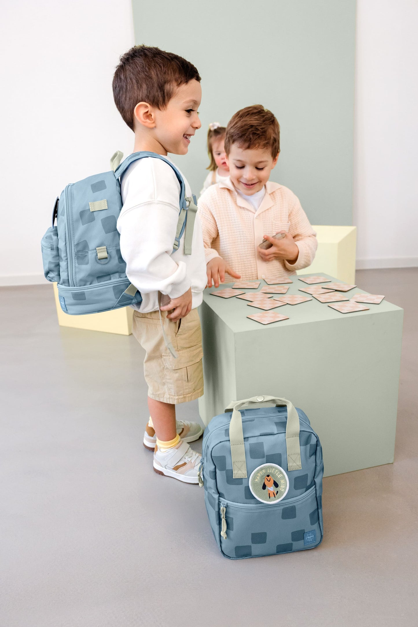 Kindergartenrucksack Square Pattern Party Blau