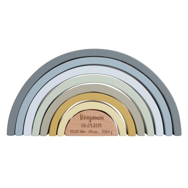 Regenbogen Holz Blau, zur Geburt gelasert | Little Dutch
