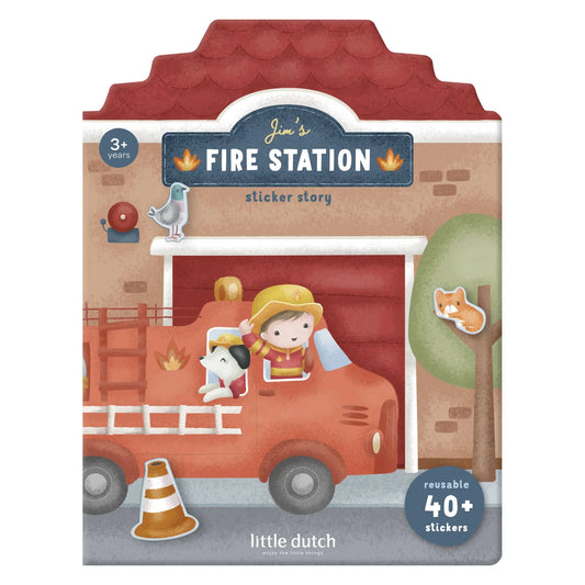 Little Dutch Wiederverwendbare Aufkleber Essentials | Feuerwehrstation mit Jim