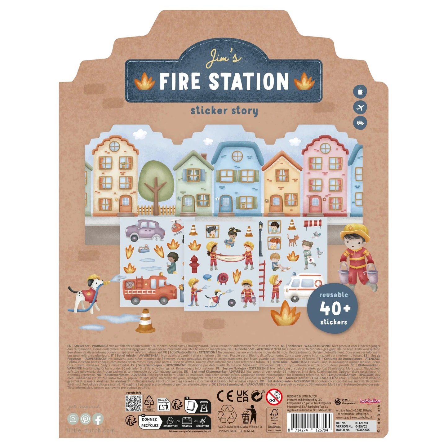 Little Dutch Wiederverwendbare Aufkleber Essentials | Feuerwehrstation mit Jim