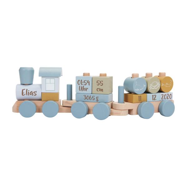 Holz-Zug blau, zur Geburt gelasert | Little Dutch