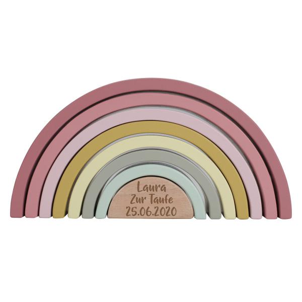 Regenbogen Holz Pink, zur Taufe gelasert | Little Dutch