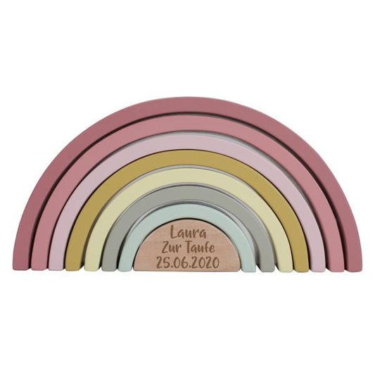 Regenbogen Holz Pink, zur Taufe gelasert | Little Dutch