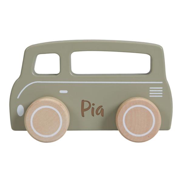 Bus Holz Grün / Olive, personalisiert | Little Dutch