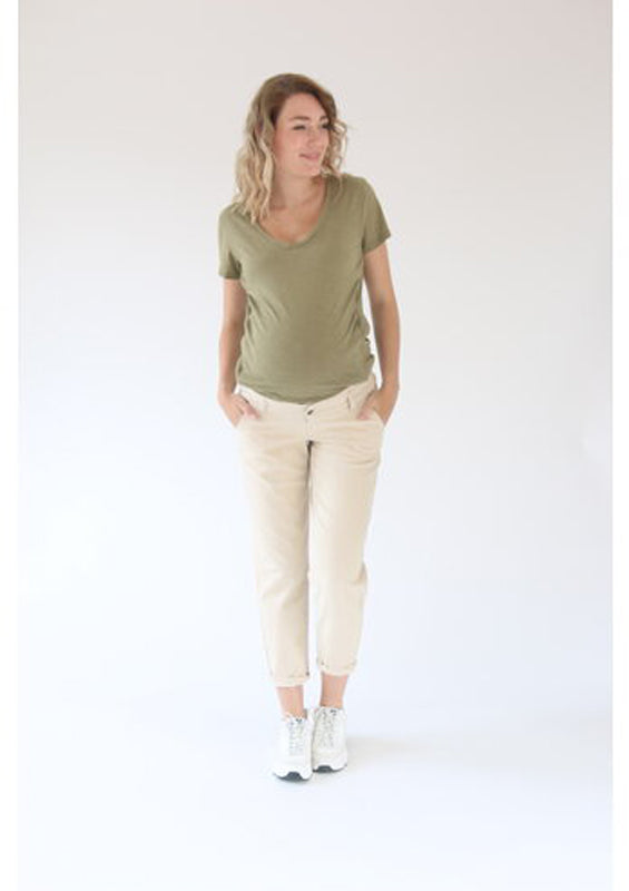 Love2wait Still T-Shirt V-Ausschnitt Khaki 221013-030