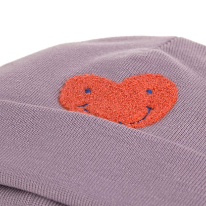 Lässig Beanie Mütze Kinder Herz Lila Merinowolle - Little Gang
