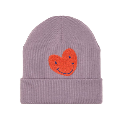 Lässig Beanie Mütze Kinder Herz Lila Merinowolle - Little Gang