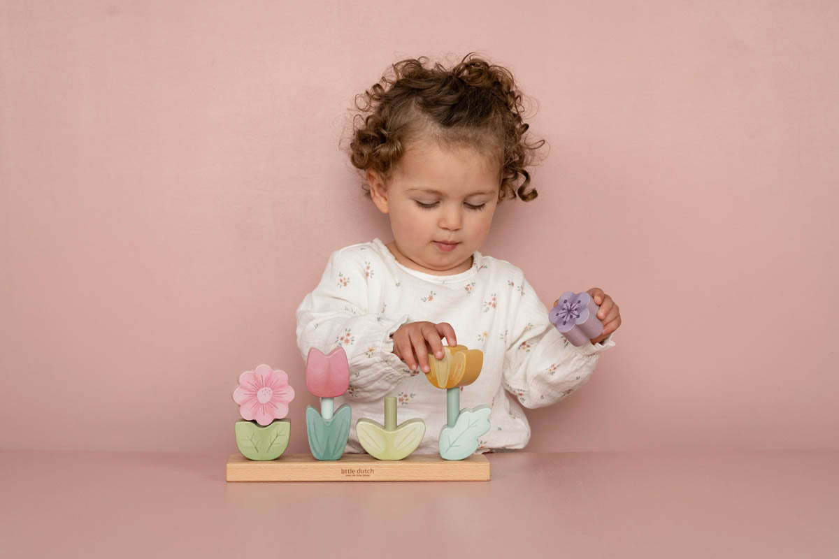 Little Dutch Stapelpuzzle Blumen Fairy Garden FSC Holz mit Lasergravur Zur Geburt