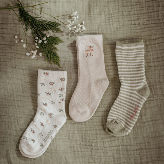 Little Dutch Christmas 3er-Pack Weihnachtssocken Beige