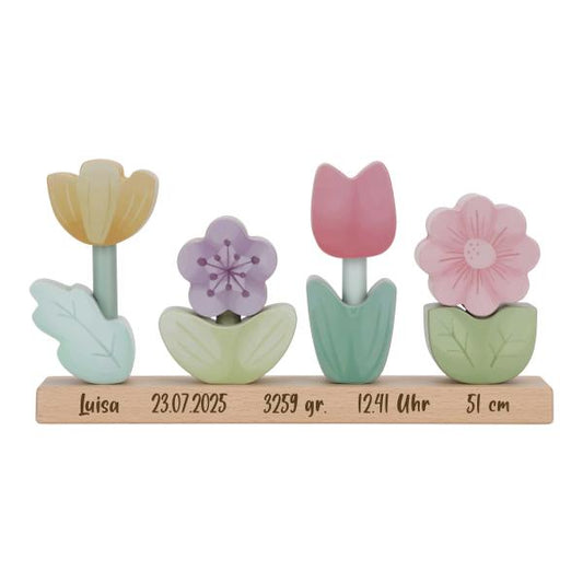 Little Dutch Stapelpuzzle Blumen Fairy Garden FSC Holz mit Lasergravur Zur Geburt