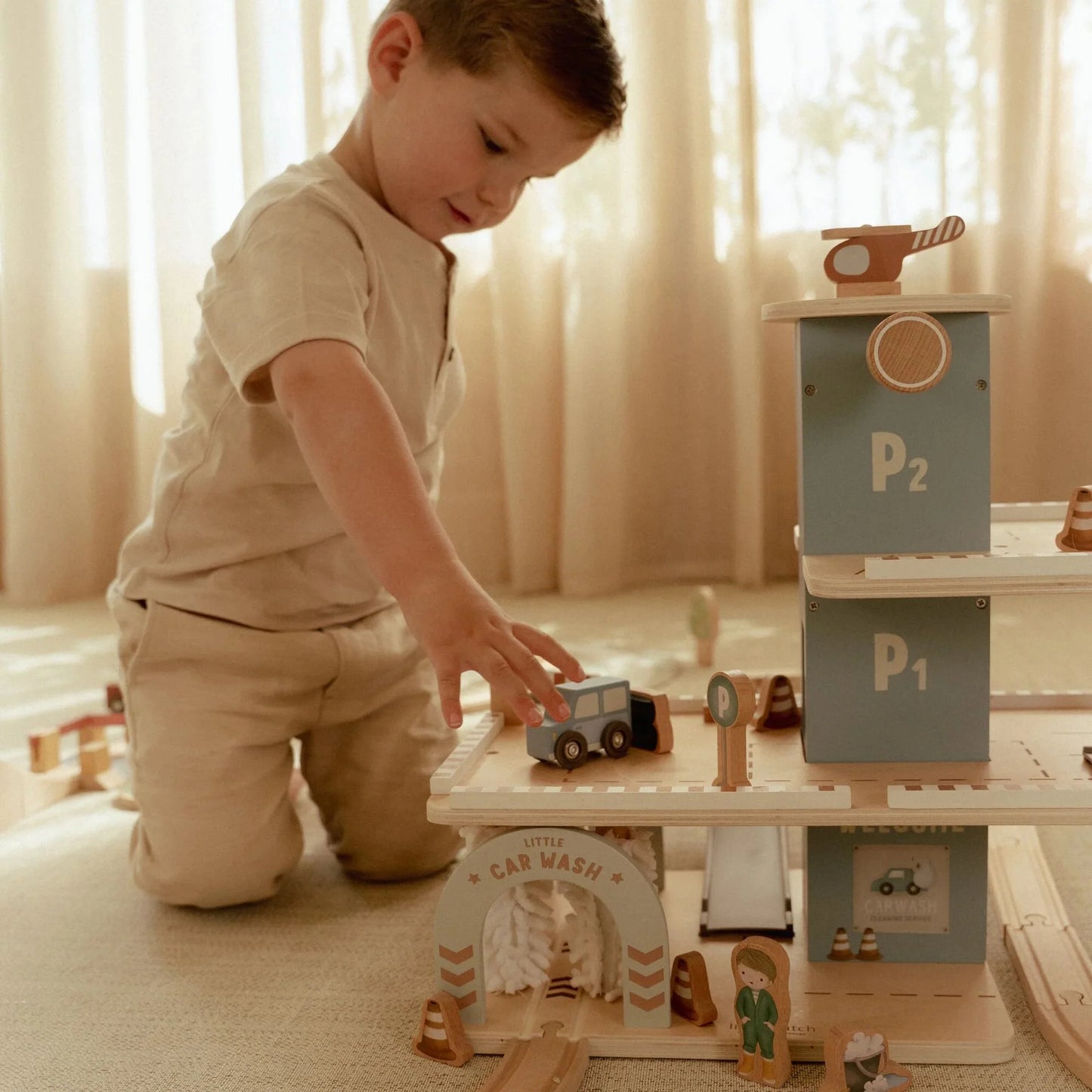 Little Dutch Parkhaus Holz  Blau Spielzeug Parkgarage
