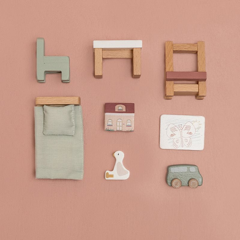 Little Dutch Puppenhaus Kinderzimmer Erweiterungsset rosa aus Holz