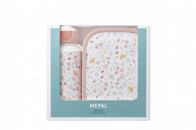 Little Dutch Mepal Pausenset Campus Trinkflasche Pop-up und Brotdose Flowers & Butterflies
