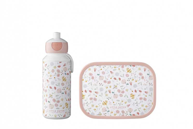 Little Dutch Mepal Pausenset Campus Trinkflasche Pop-up und Brotdose Flowers & Butterflies