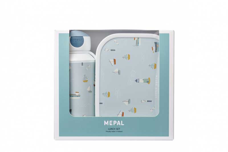 Little Dutch Mepal Pausenset Campus Trinkflasche Pop-up und Brotdose Sailors Bay